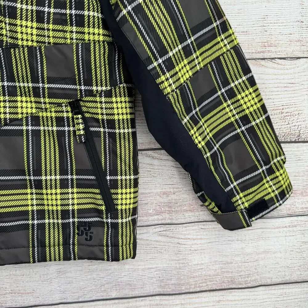 Triple Nickel 555 Plaid Snowboard‎ Jacket Youth Boys 14 Black Yellow White